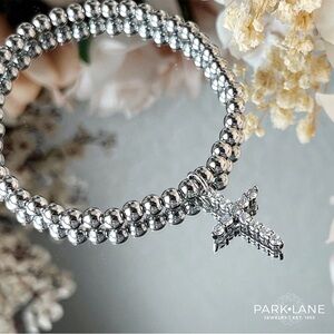 Park Lane Silver Beaded Bracelet with Crystal Cross Charm - EDEN